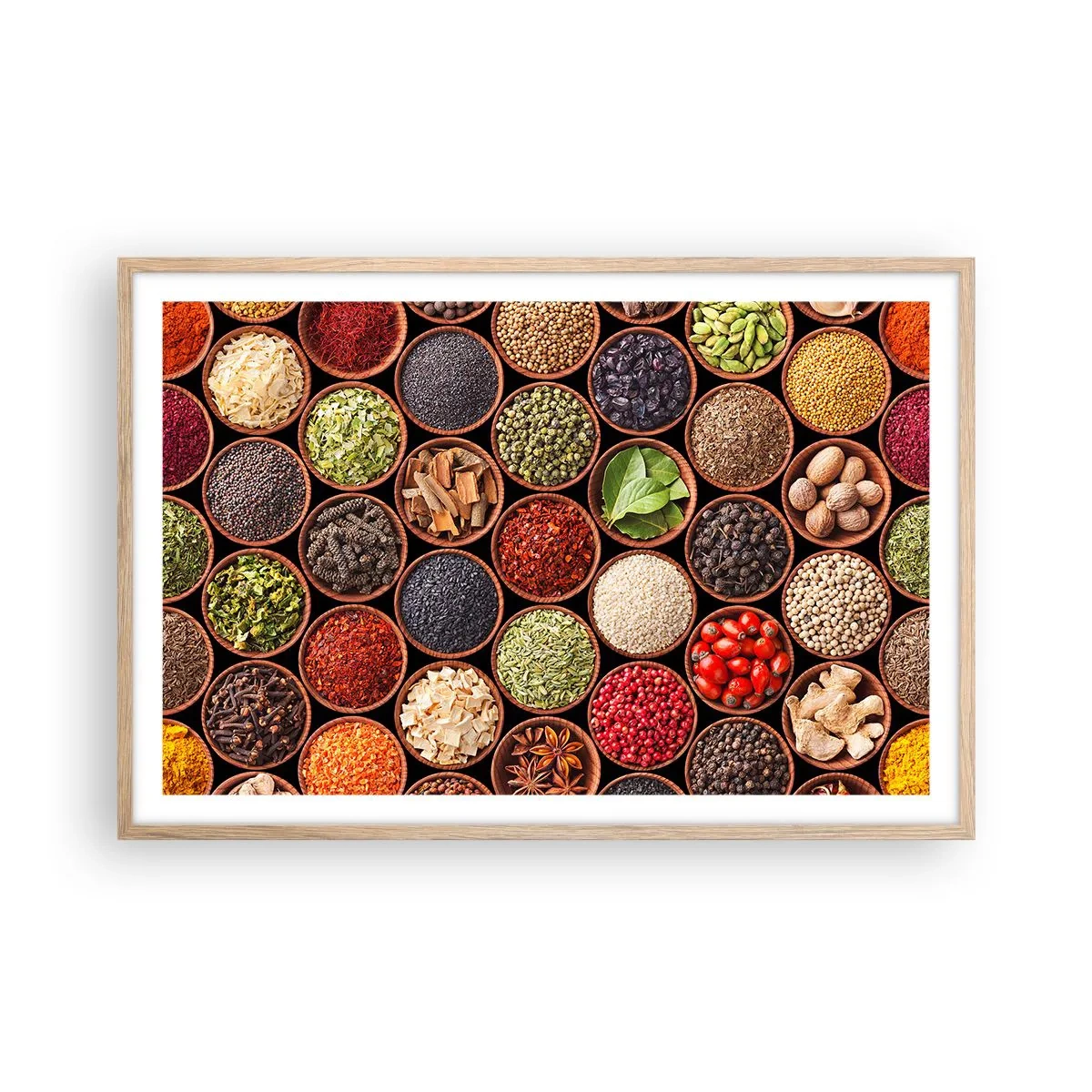 Affiche dans un chêne clair - Poster - Toutes les saveurs du monde - 91x61 cm