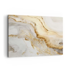 Impression sur toile - Image sur toile - Motifs abstraits dorés et marbrés sur fond clair - 100x70cm - Abstraction : beauté et bonté - Décoration murale moderne pour le salon et la chambre ARTTOR