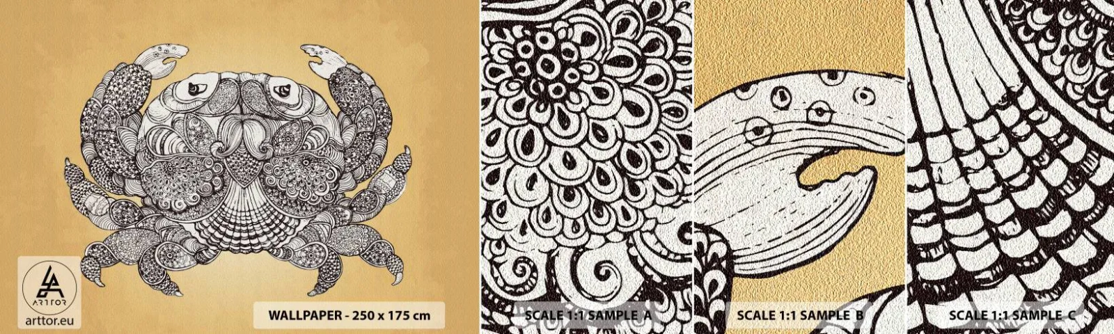 Échantillon de Papier Peint Autocollant Deluxe Sticker - Les contes de M. Crabe - Crabe, Animaux, Dessin - 100x30 cm