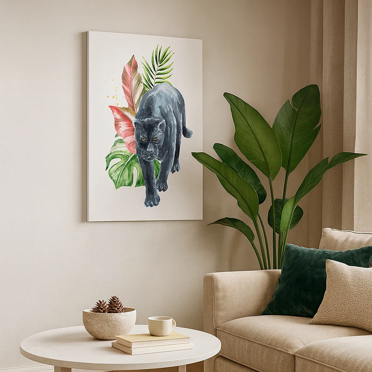 Impression sur toile - Image sur toile - Panthère noire entourée de feuilles tropicales - 50x70cm - Sauvagerie du coeur - Décoration murale moderne pour le salon et la chambre ARTTOR