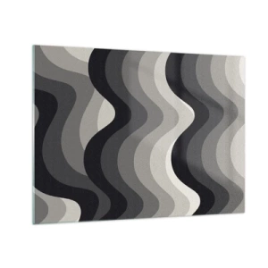 Impression sur verre - Image sur verre - Les vagues dans les tons de gris créent un motif rythmique et géométrique - 70x50cm - Vague après vague - Décoration murale moderne pour le salon et la chambre ARTTOR