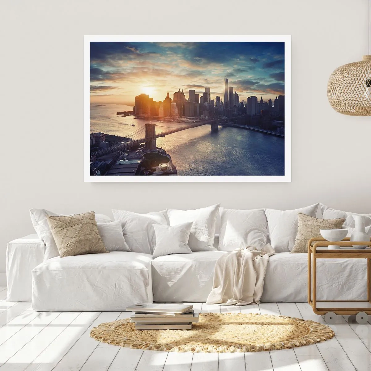 Affiche - Poster - Panorama de la ville avec le pont et la rivière à la lumière du soleil couchant - 100x70cm - Monument de la culture occidentale - Décoration murale moderne pour le salon et la chambre ARTTOR