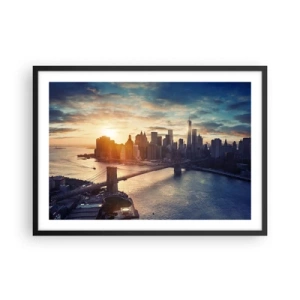 Affiche dans un cadre noir - Poster - Panorama de la ville avec le pont et la rivière à la lumière du soleil couchant - 70x50cm - Monument de la culture occidentale - Décoration murale moderne pour le salon et la chambre ARTTOR