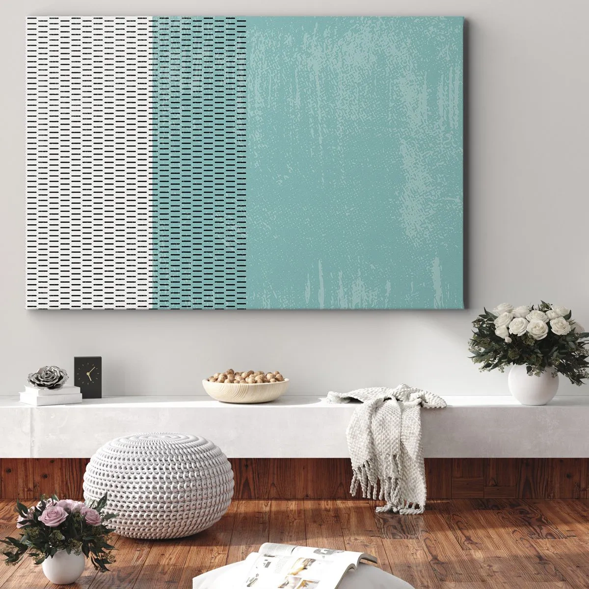Impression sur toile - Image sur toile - Composition géométrique avec turquoise et lignes - 120x80cm - Composition équilibrée - Décoration murale moderne pour le salon et la chambre ARTTOR