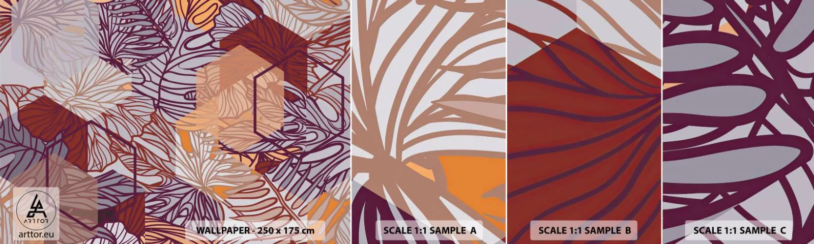 Échantillon De Papier Peint Standard Eco - Relation impossible entre la géométrie et la nature - Abstraction, Graphique, Feuilles - 100x30 cm