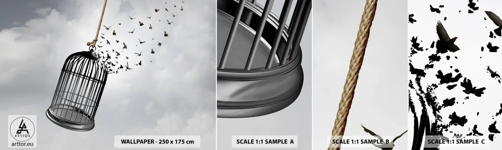 Échantillon De Papier Peint Standard Eco - Foie...Espoir...Liberté! - Abstraction, Des oiseaux, Morceau - 100x30 cm