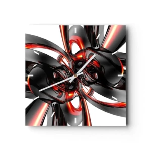 Horloge murale - Pendule murale - Graphiques 3D abstraits avec des éléments noirs et rouges - 30x30cm - Mouvement de graphite et rouge - Décoration murale moderne pour le salon et la chambre ARTTOR