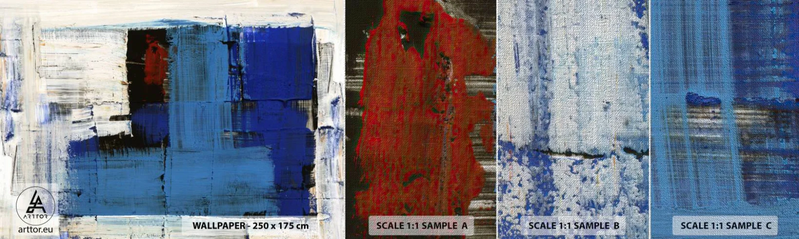 Échantillon de Papier Peint Premium Canvas - Secret de bleu - Abstraction, Morceau, La modernité - 100x30 cm