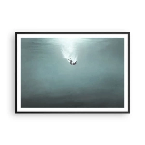 Affiche dans un cadre noir - Poster - Une silhouette immergée dans une eau turquoise profonde - 100x70cm - Dans les bras de l'océan - Décoration murale moderne pour le salon et la chambre ARTTOR