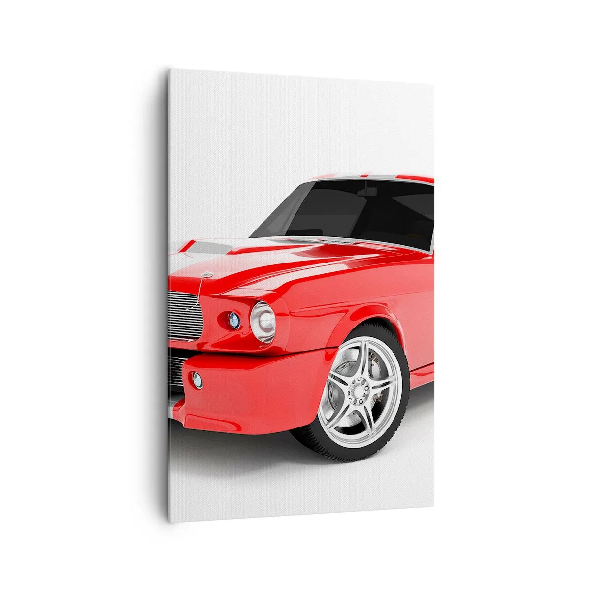Impression sur toile - Image sur toile - Voiture de sport rouge à rayures blanches - 80x120cm - Une Mustang aussi rapide que le vent - Décoration murale moderne pour le salon et la chambre ARTTOR