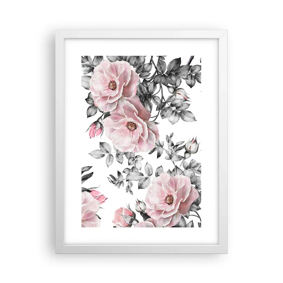 Affiche dans un cadre blanc - Poster - Se perdre dans les fleurs des roses - 30x40 cm