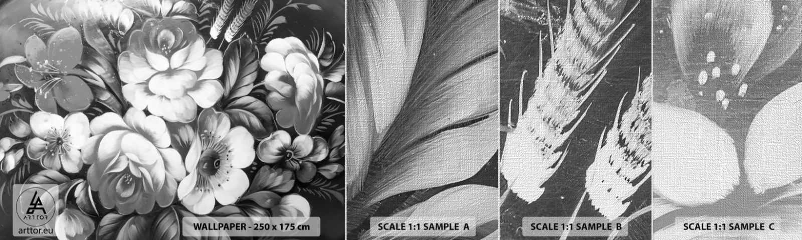 Échantillon de Papier Peint Premium Canvas - Belle même en gris - Abstraction, Fleurs, Morceau - 100x30 cm