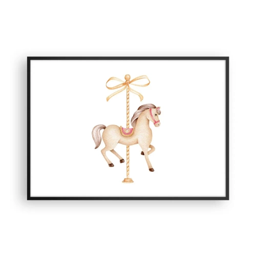 Affiche dans un cadre noir - Poster - Un cheval de carrousel avec un arc dans des pastels délicats - 100x70cm - Un trot gracieux - Décoration murale moderne pour le salon et la chambre ARTTOR