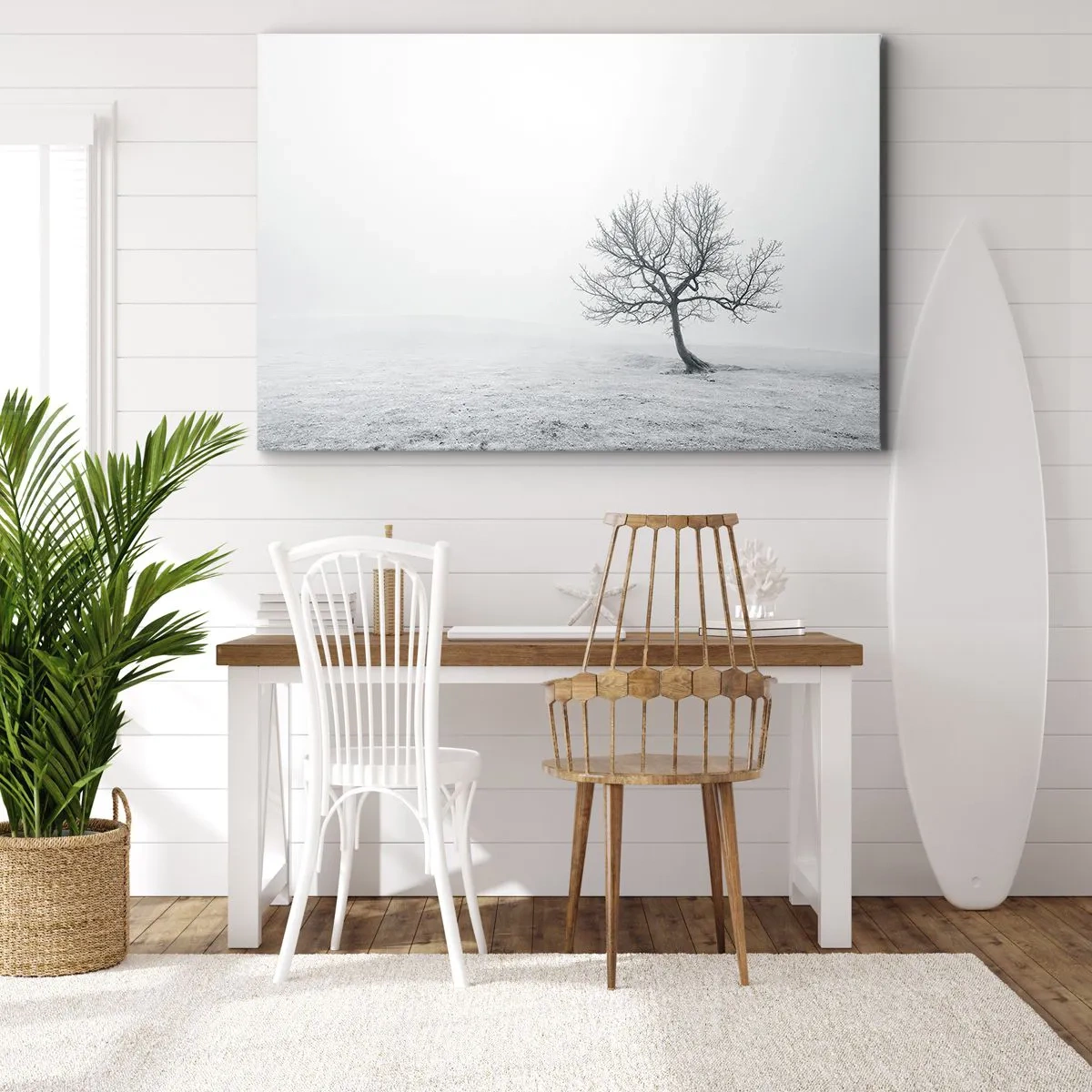 Impression sur toile - Image sur toile - Un arbre solitaire dans le brouillard hivernal dans un champ vide - 120x80cm - Contre le néant - Décoration murale moderne pour le salon et la chambre ARTTOR