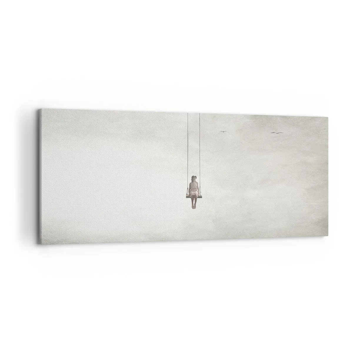 Impression sur toile - Image sur toile - Une figure sur une balançoire suspendue dans l'espace - 120x50cm - Enfant en nous - Décoration murale moderne pour le salon et la chambre ARTTOR