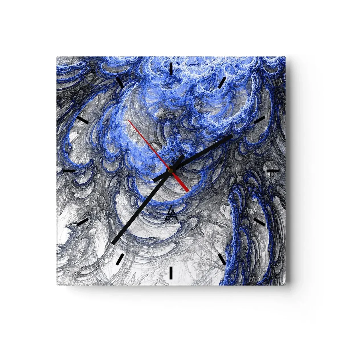 Horloge murale - Pendule murale - Vagues abstraites dans des tons de bleu et de gris - 30x30cm - La naissance d'une vague - Décoration murale moderne pour le salon et la chambre ARTTOR