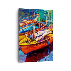 Impression sur toile - Image sur toile - Bateaux colorés sur une eau calme - 50x70cm - Sur l'eau épaisse de couleurs - Décoration murale moderne pour le salon et la chambre ARTTOR