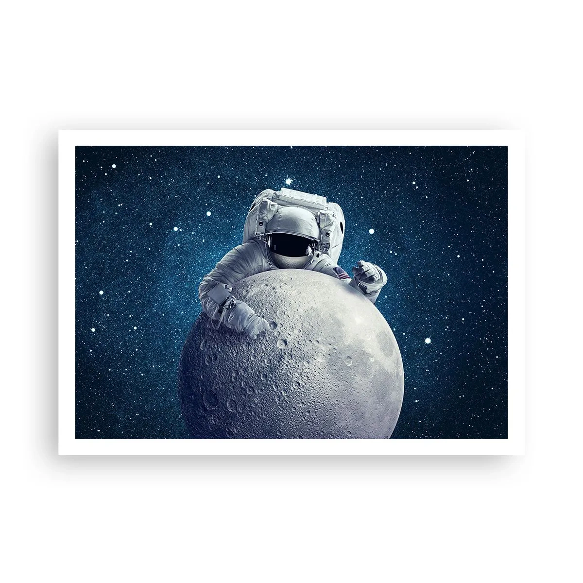 Affiche - Poster - Astronaute tenant la lune dans un ciel étoilé - 100x70cm - Comique de l'espace - Décoration murale moderne pour le salon et la chambre ARTTOR