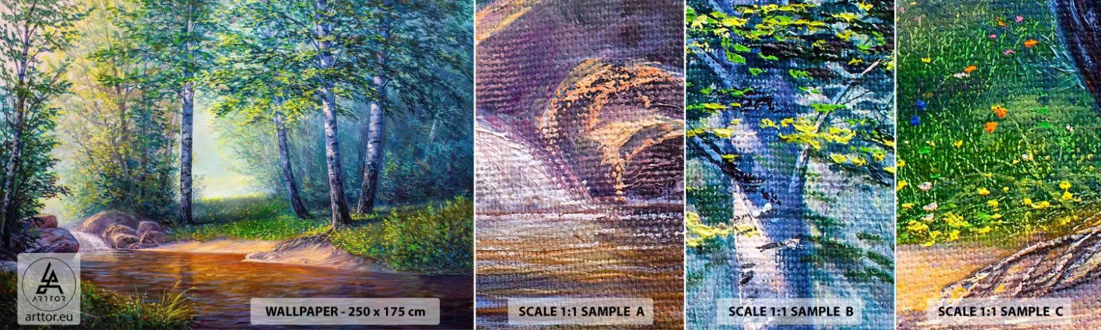 Échantillon de Papier Peint Autocollant Deluxe Sticker - Paysage idyllique - Paysage, Forêt, Rivière - 100x30 cm