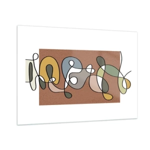 Impression sur verre - Image sur verre - Abstraction colorée avec une ligne noire sur un fond marron - 100x70cm - Une abstraction qui mérite le sourire - Décoration murale moderne pour le salon et la chambre ARTTOR