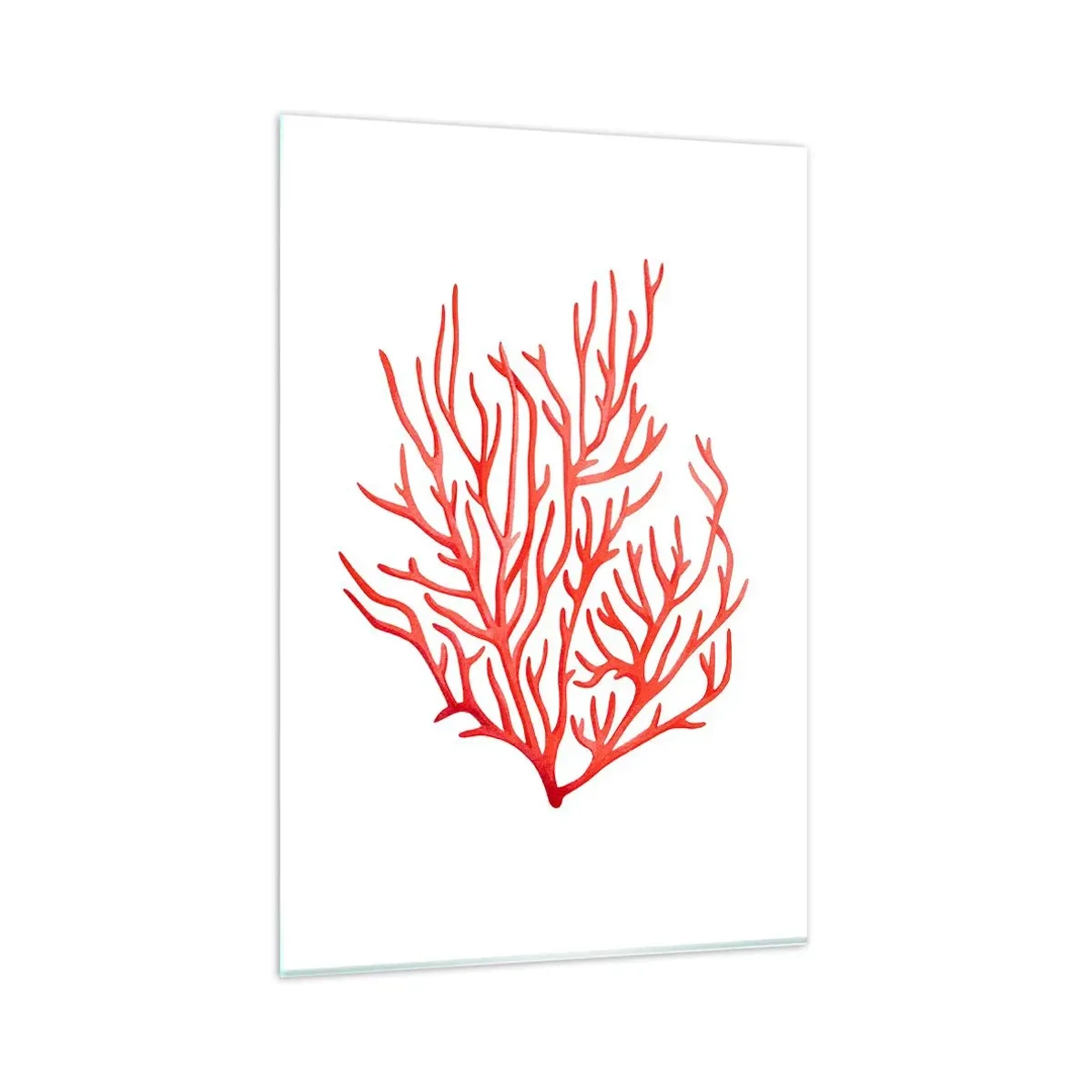 Impression sur verre - Image sur verre - Corail rouge sur fond blanc dans un style minimaliste - 80x120cm - Filigrane de corail - Décoration murale moderne pour le salon et la chambre ARTTOR