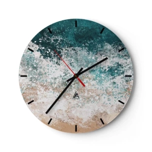 Horloge murale - Pendule murale - Vague de mer abstraite dans des tons turquoise et sable - 30x30cm - Histoires de la mer - Décoration murale moderne pour le salon, la cuisine et la chambre ARTTOR