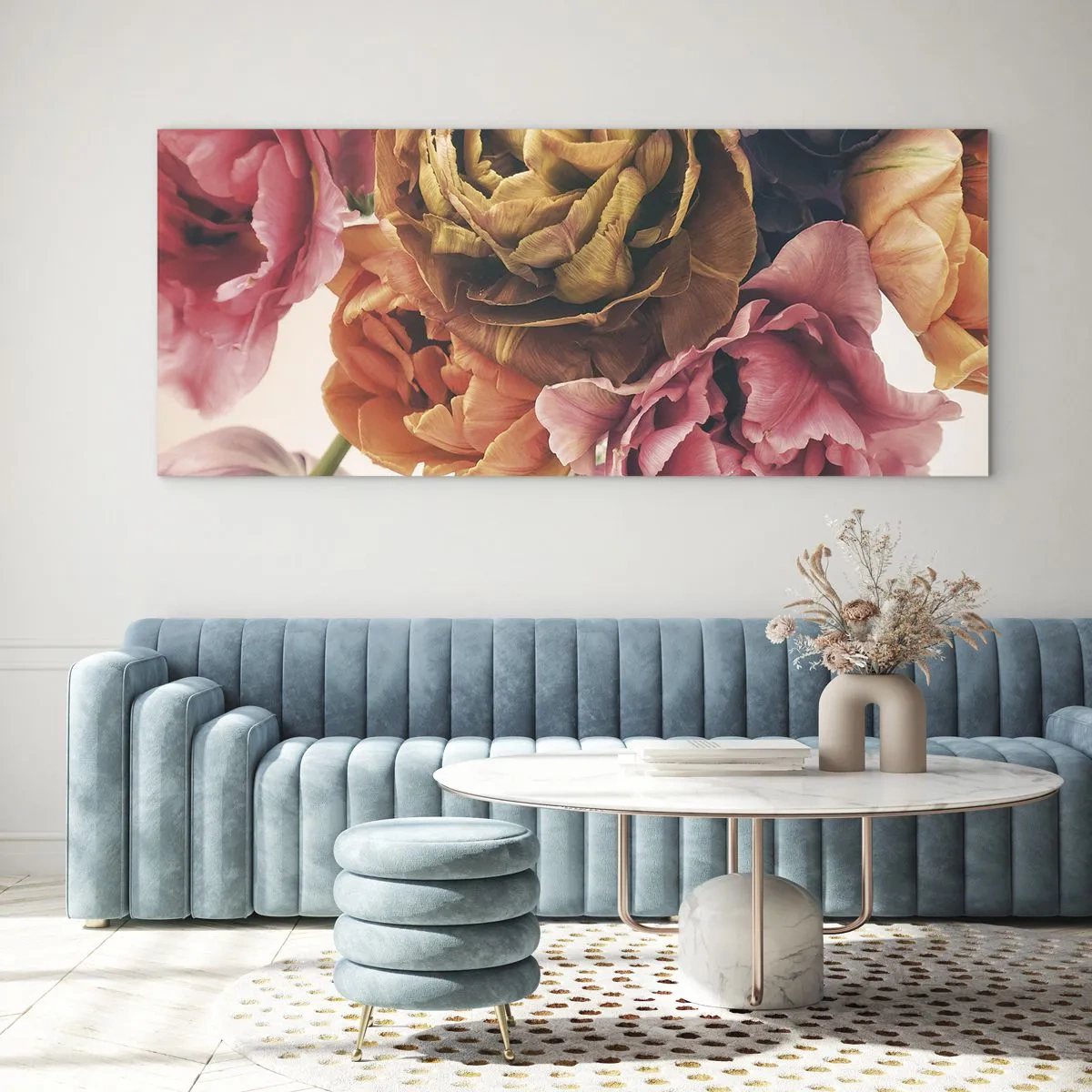 Impression sur verre - Image sur verre - Un bouquet de fleurs variées aux couleurs intenses - 160x50cm - La fête de la vie - Décoration murale moderne pour le salon et la chambre ARTTOR