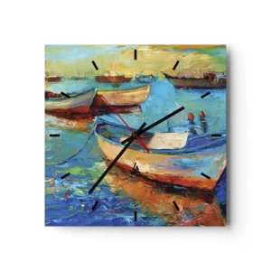 Horloge murale - Pendule murale - Bateaux colorés amarrés sur une eau calme - 30x30cm - Dans la baie du sud - Décoration murale moderne pour le salon et la chambre ARTTOR