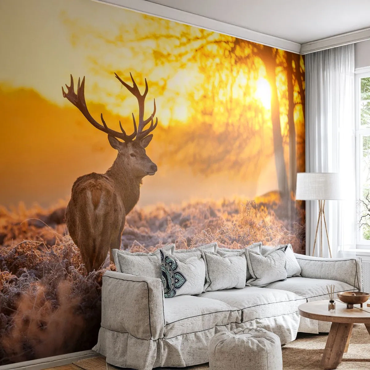 Papier Peint Autocollant Deluxe Sticker - Roi de la forêt automnal - Paysage, Cerf, Nature - 250x175 cm