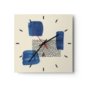 Horloge murale - Pendule murale - Composition abstraite avec des taches bleues et des lignes ondulées - 30x30cm - Quatuor abstrait - Décoration murale moderne pour le salon et la chambre ARTTOR