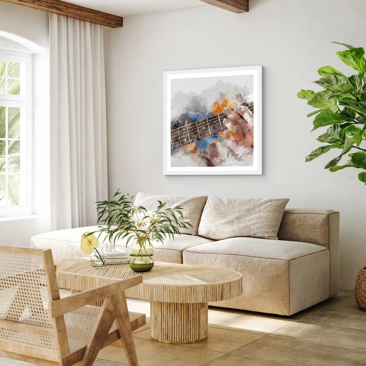 Affiche dans un cadre blanc - Poster - La poésie entre les cordes - 60x60 cm