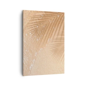 Impression sur toile - Image sur toile - L'ombre d'un palmier sur le sable avec un délicat motif de vagues - 50x70cm - Ombre d'un été chaud - Décoration murale moderne pour le salon et la chambre ARTTOR