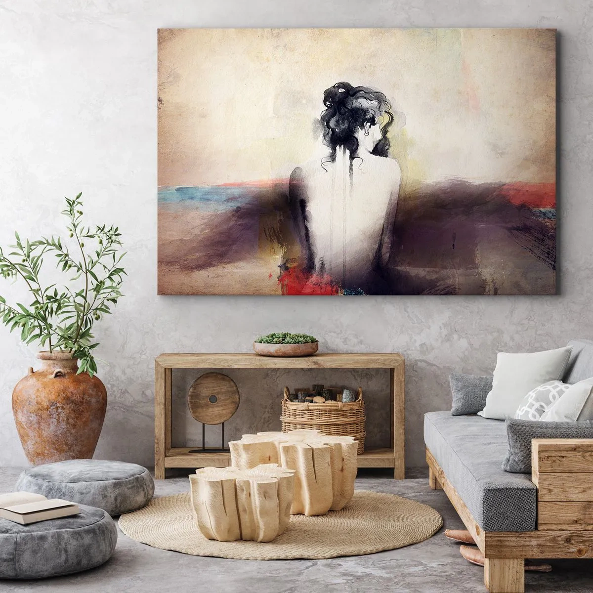 Impression sur toile - Image sur toile - Un portrait subtil d'une femme dans un style artistique - 120x80cm - Lignes lisses, formes ovales - Décoration murale moderne pour le salon et la chambre ARTTOR