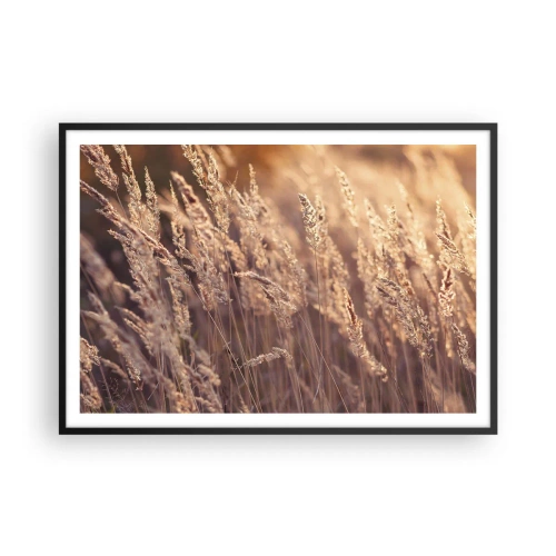 Affiche dans un cadre noir - Poster - Herbes dorées sur fond de soleil couchant - 100x70cm - Prêt à accueillir l'automne - Décoration murale moderne pour le salon et la chambre ARTTOR