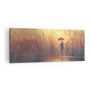 Impression sur toile - Image sur toile - Une silhouette avec un parapluie dans un paysage brumeux plein de reflets - 120x50cm - Je sens que quelqu'un me regarde - Décoration murale moderne pour le salon et la chambre ARTTOR
