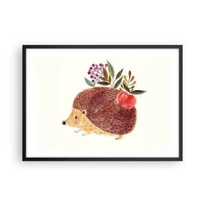 Affiche dans un cadre noir - Poster - Un hérisson mignon avec une pomme et des plantes dans un style illustratif - 70x50cm - Et tu m’apprécies déjà - Décoration murale moderne pour le salon et la chambre ARTTOR