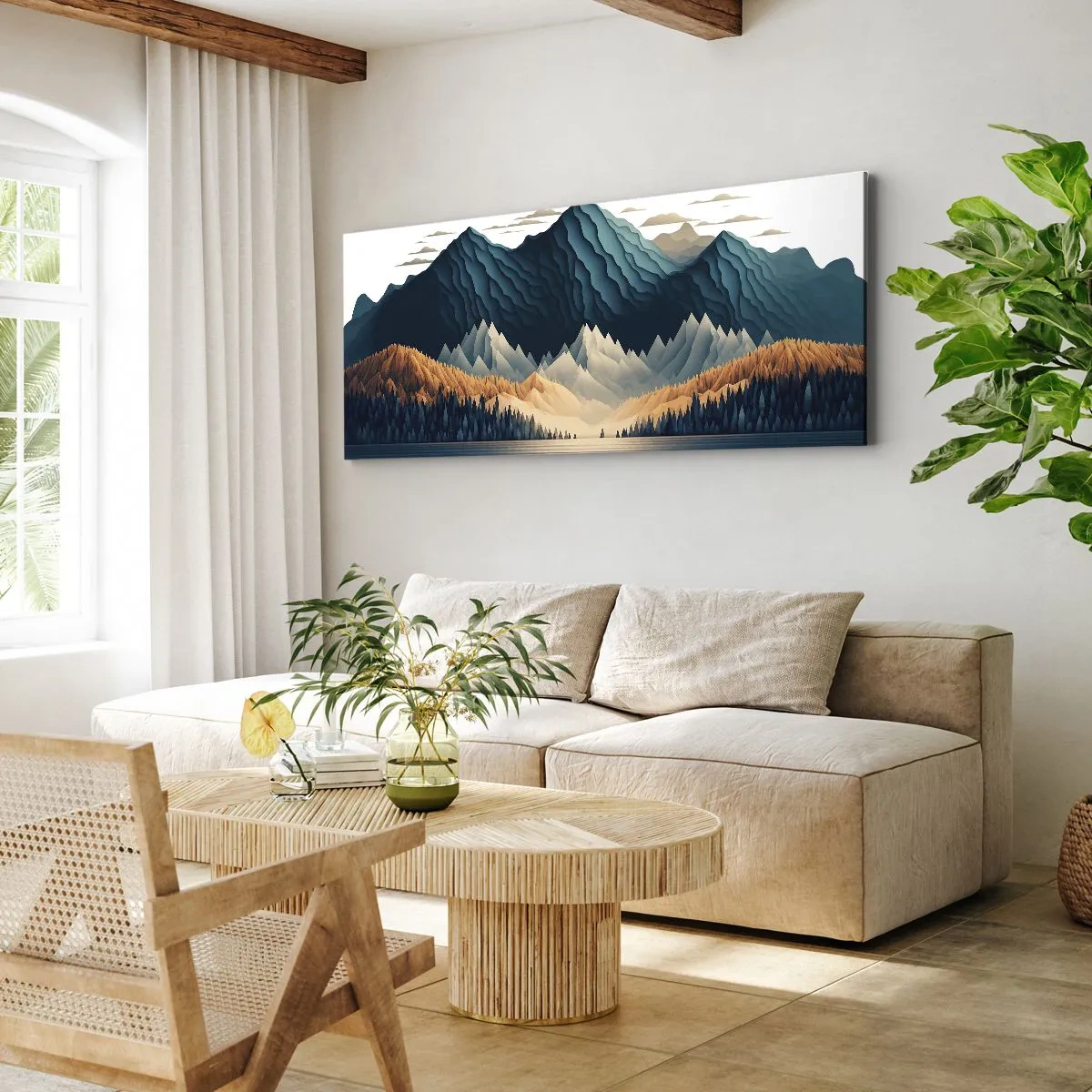 Impression sur toile - Image sur toile - Montagnes pittoresques sur le lac au coucher du soleil - 120x50cm - Paysage de montagne parfait - Décoration murale moderne pour le salon et la chambre ARTTOR