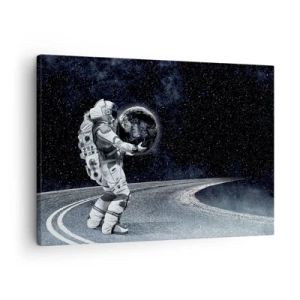 Impression sur toile - Image sur toile - Astronaute avec la Terre contre le ciel étoilé - 70x50cm - Sur la Voie Lactée - Décoration murale moderne pour le salon et la chambre ARTTOR
