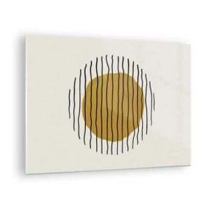 Impression sur verre - Image sur verre - Une composition minimaliste avec un cercle jaune et des lignes noires. - 70x50cm - Abstraction tremblante de chaleur - Décoration murale moderne pour le salon et la chambre ARTTOR