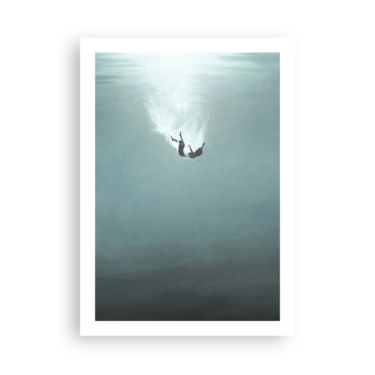 Affiche - Poster - Silhouette d'un homme tombant dans les profondeurs de l'eau - 50x70cm - Dans les bras de l'océan - Décoration murale moderne pour le salon et la chambre ARTTOR