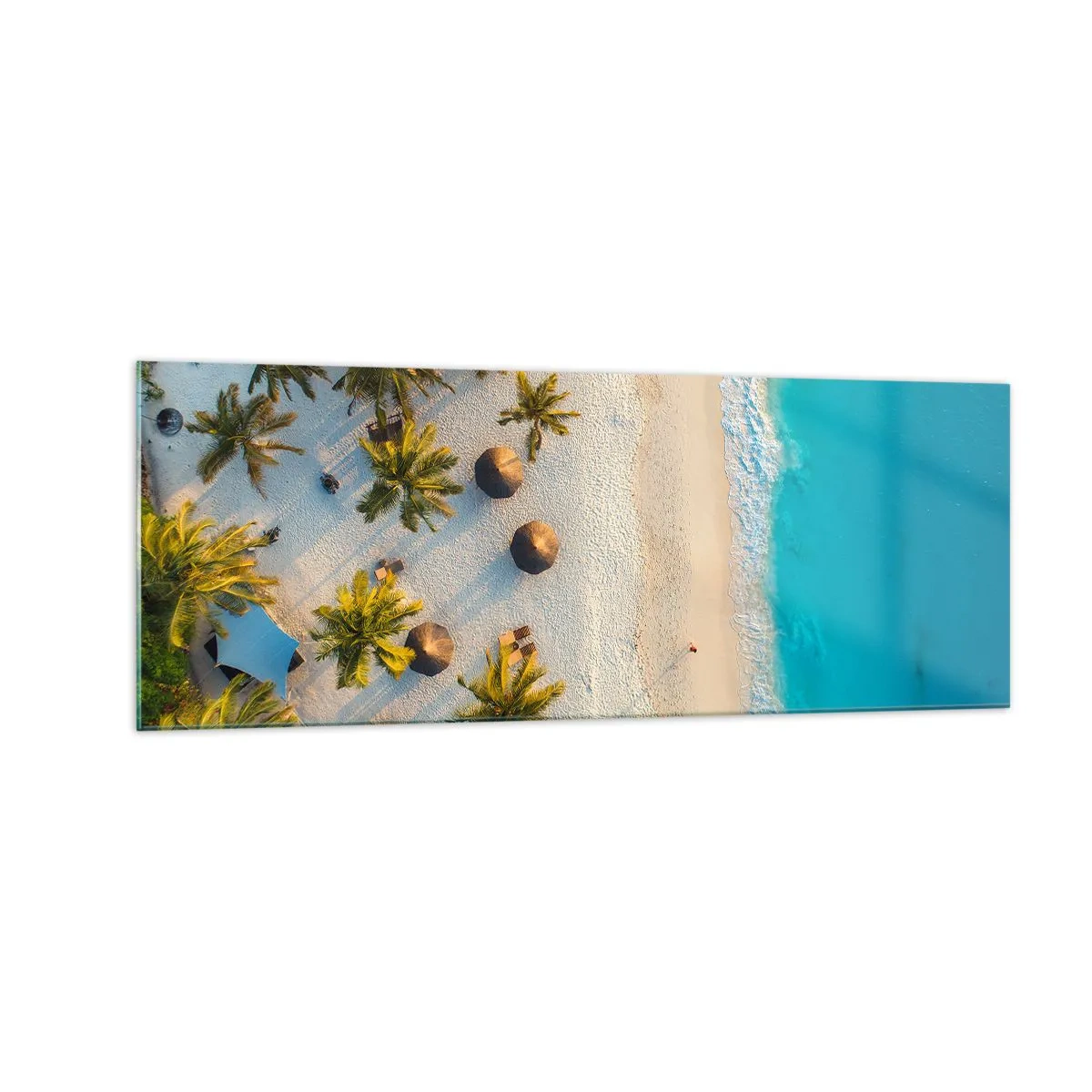 Impression sur verre - Image sur verre - Vue d'une plage tropicale avec des palmiers et une mer turquoise - 140x50cm - Bienvenue au paradis - Décoration murale moderne pour le salon et la chambre ARTTOR