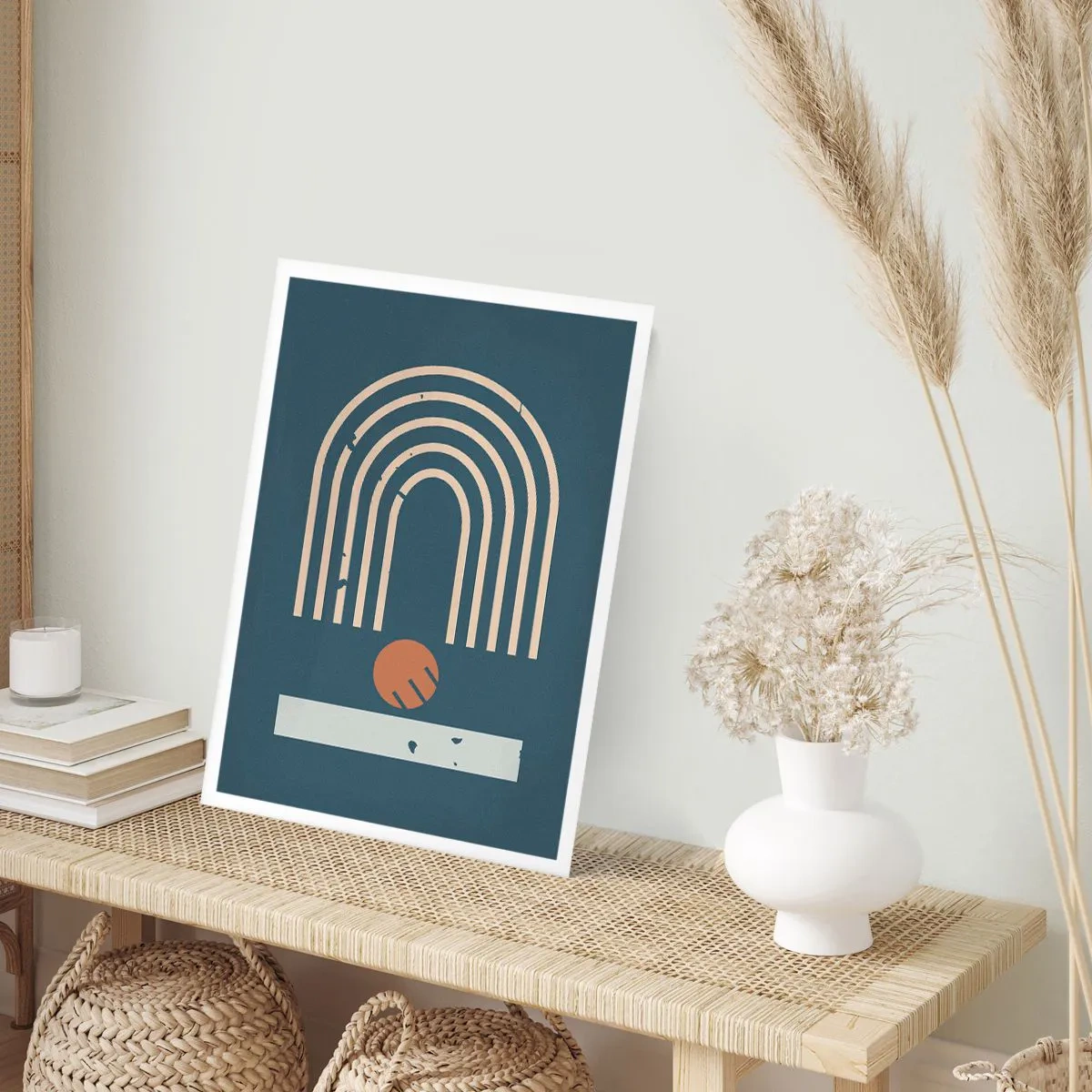 Affiche - Poster - Arcs géométriques et une sphère sur fond sombre - 50x70cm - Géométrie sur la grenade - Décoration murale moderne pour le salon et la chambre ARTTOR