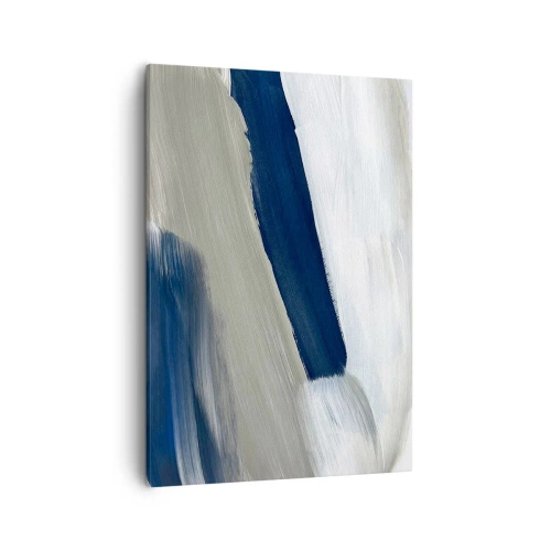 Impression sur toile - Image sur toile - Coups de pinceau abstraits dans des tons de bleu et de gris - 50x70cm - Rencontre avec la blancheur - Décoration murale moderne pour le salon et la chambre ARTTOR