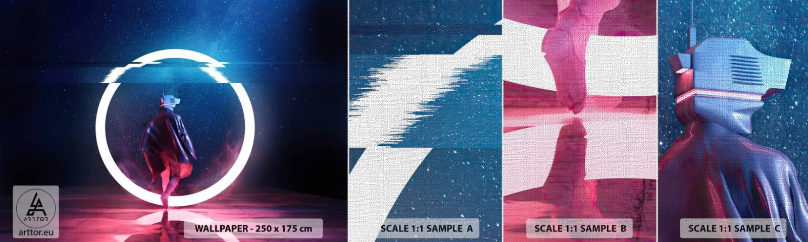 Échantillon de Papier Peint Premium Canvas - Entre deux mondes - Futuriste, Astronaute, Cosmos - 100x30 cm