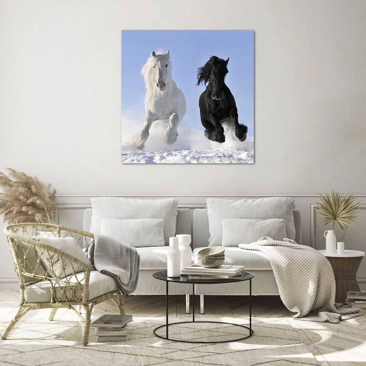Impression sur verre - Image sur verre - Galop noir et blanc - 60x60 cm