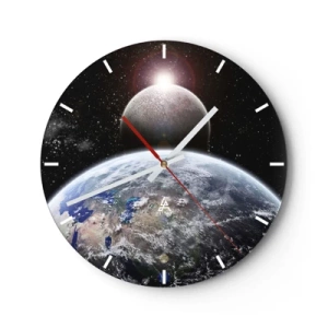 Horloge murale - Pendule murale - Paysage cosmique - lever de soleil - 40x40 cm