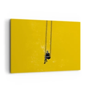 Impression sur toile - Image sur toile - Une personne sur une balançoire sur un fond jaune intense - 120x80cm - Un jour comme tous les jours - Décoration murale moderne pour le salon et la chambre ARTTOR
