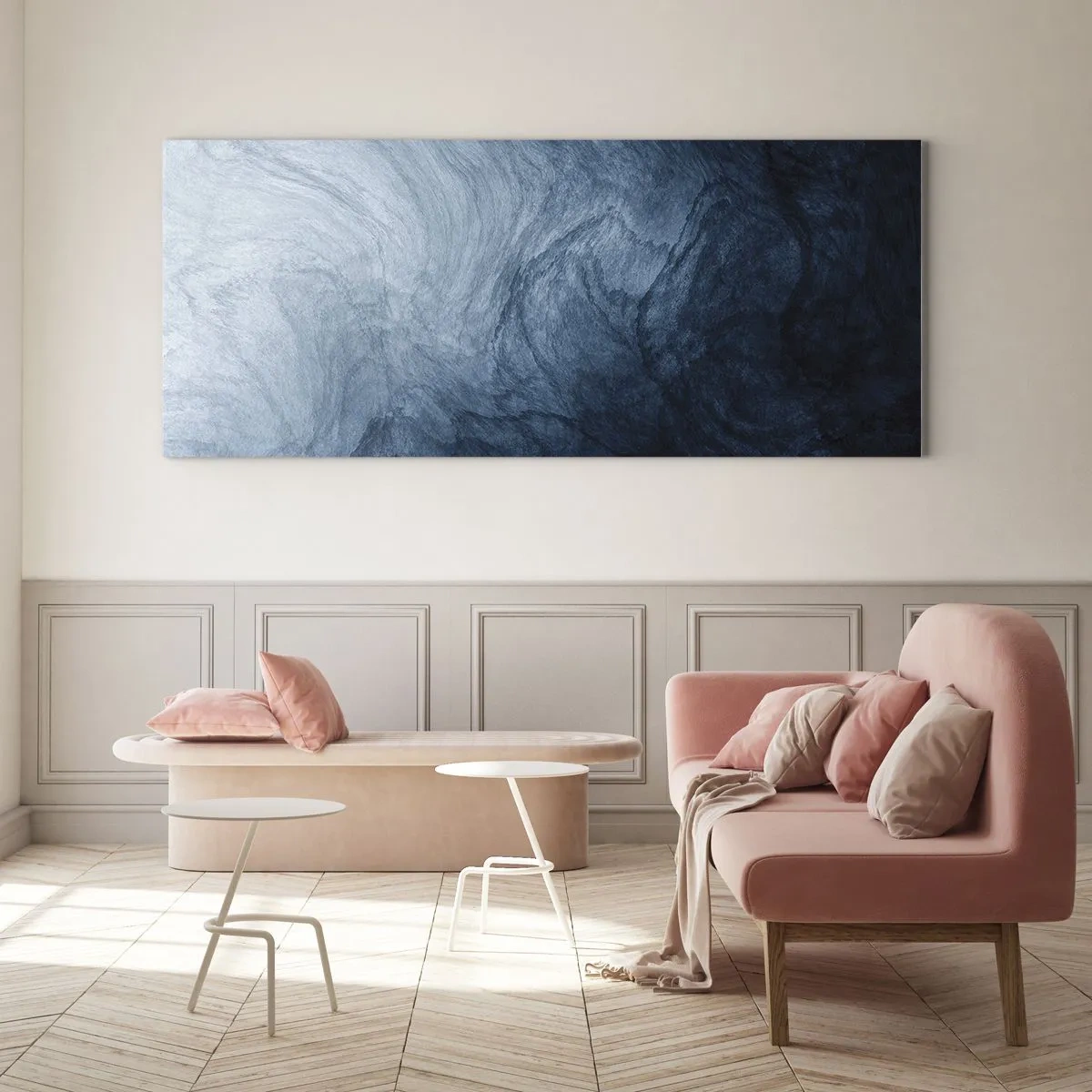 Impression sur verre - Image sur verre - Une composition abstraite dans les tons de bleu et bleu marine. - 120x50cm - Atteindre en profondeur - Décoration murale moderne pour le salon et la chambre ARTTOR
