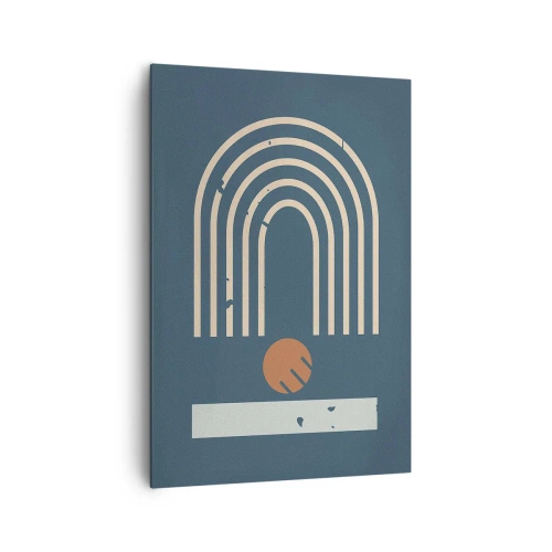 Impression sur toile - Image sur toile - Motif géométrique dans les tons bleu marine, beige et orange sur fond sombre - 70x100cm - Géométrie sur la grenade - Décoration murale moderne pour le salon et la chambre ARTTOR