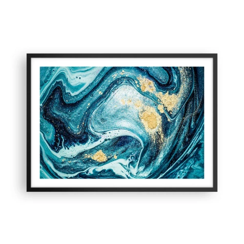 Affiche dans un cadre noir - Poster - Une composition abstraite de vagues et d'accents dorés - 70x50cm - Vortex bleu - Décoration murale moderne pour le salon et la chambre ARTTOR
